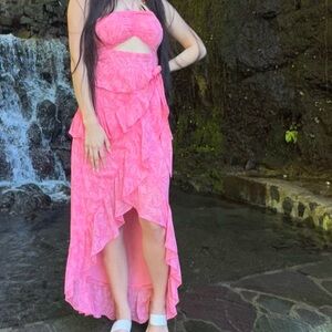 Olivaceous pink ruffle dress